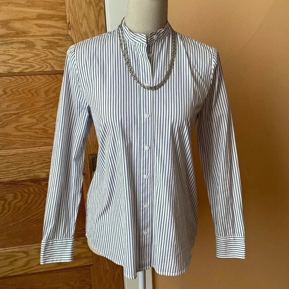 JUDITH & CHARLES Striped Poplin Crisp Button Down Shirt Size 2 - Picture 2 of 12